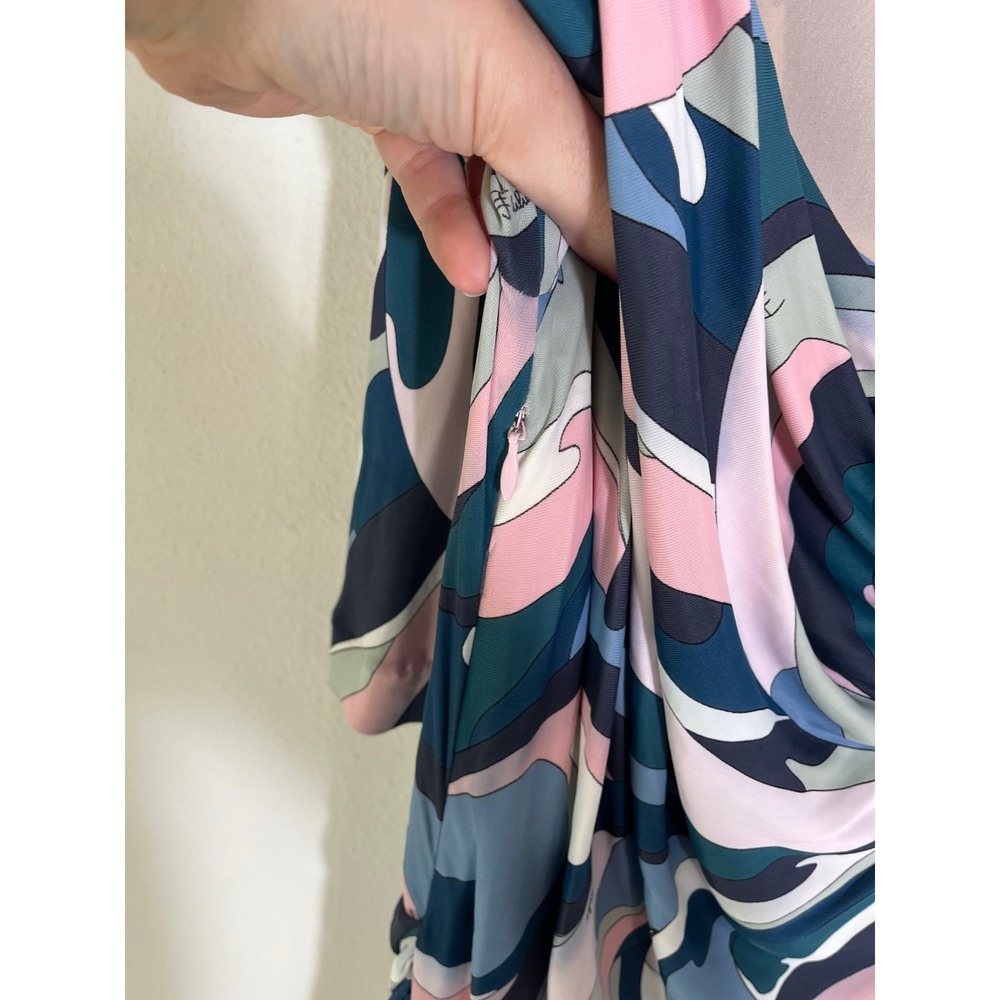 EMILIO PUCCI Draped Cowl Neck Ruched Abstract Print Long Sleeve Dress - Picture 11 of 16